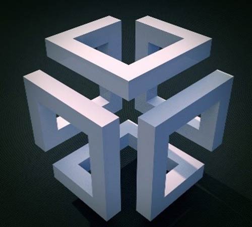 Un cube gris ouvragé